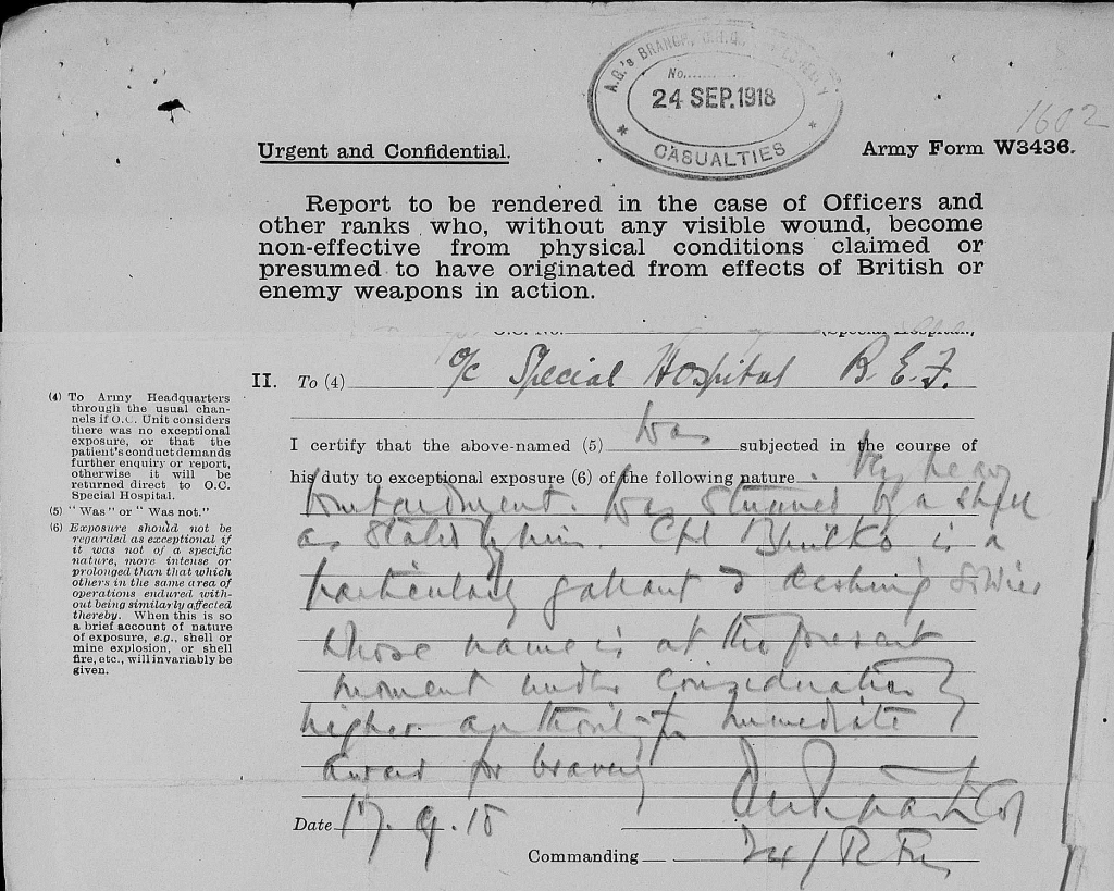 Army record of Fredericks wounding dated 