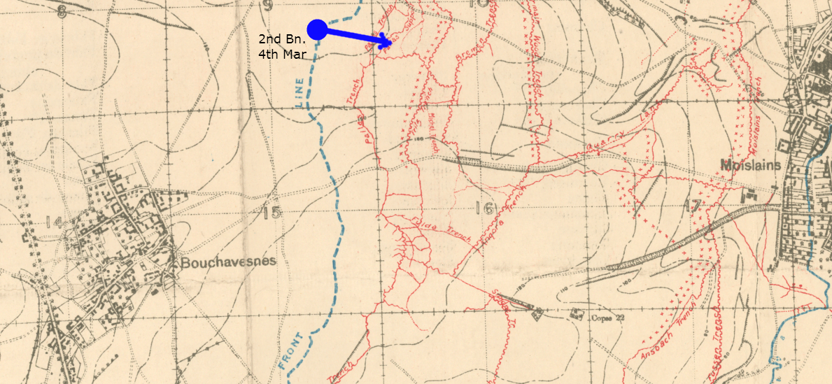 map 2nd Northants 4 March 1917 Moislans Ridge Q4
