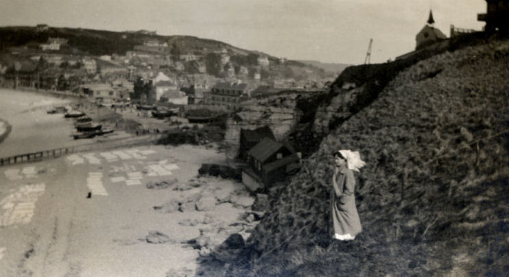 A nurse (Barrett) who worked at the No 1 general stands here looking out to the sands of Etretat foreshore