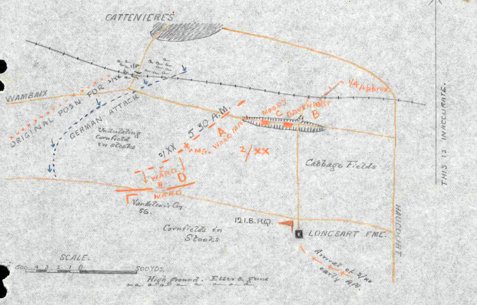 le cateau 26th Aug 1914 2nd Lancs Fus. war diary map