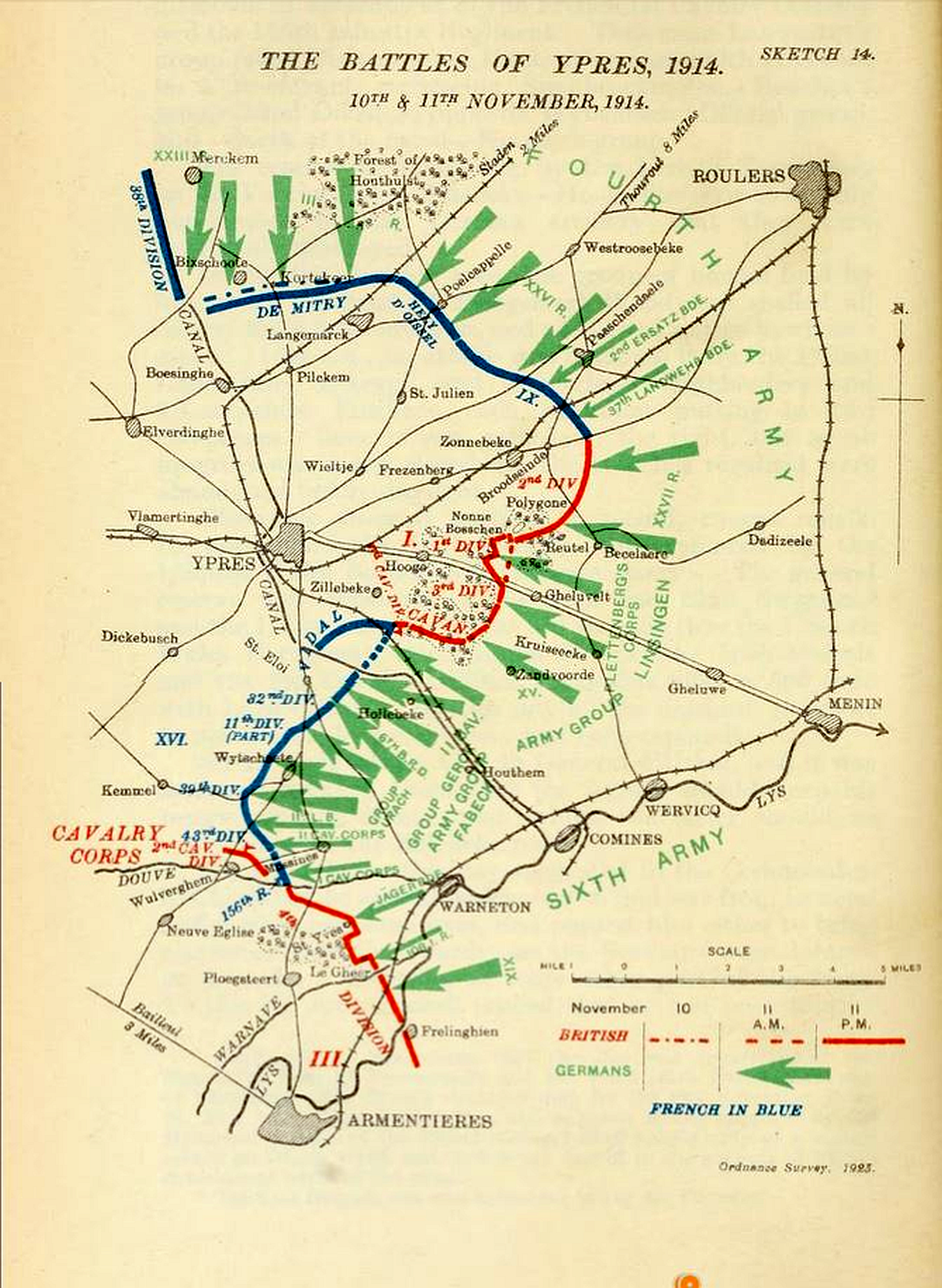 Map 1st battle of Ypres 9th 10th Nov 1914