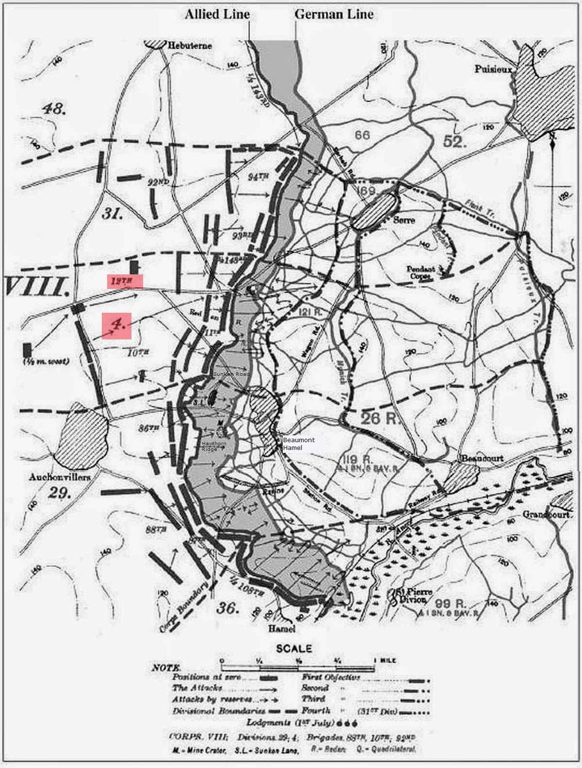 The Somme VIII Corps positions 4th Div 12th Bde
