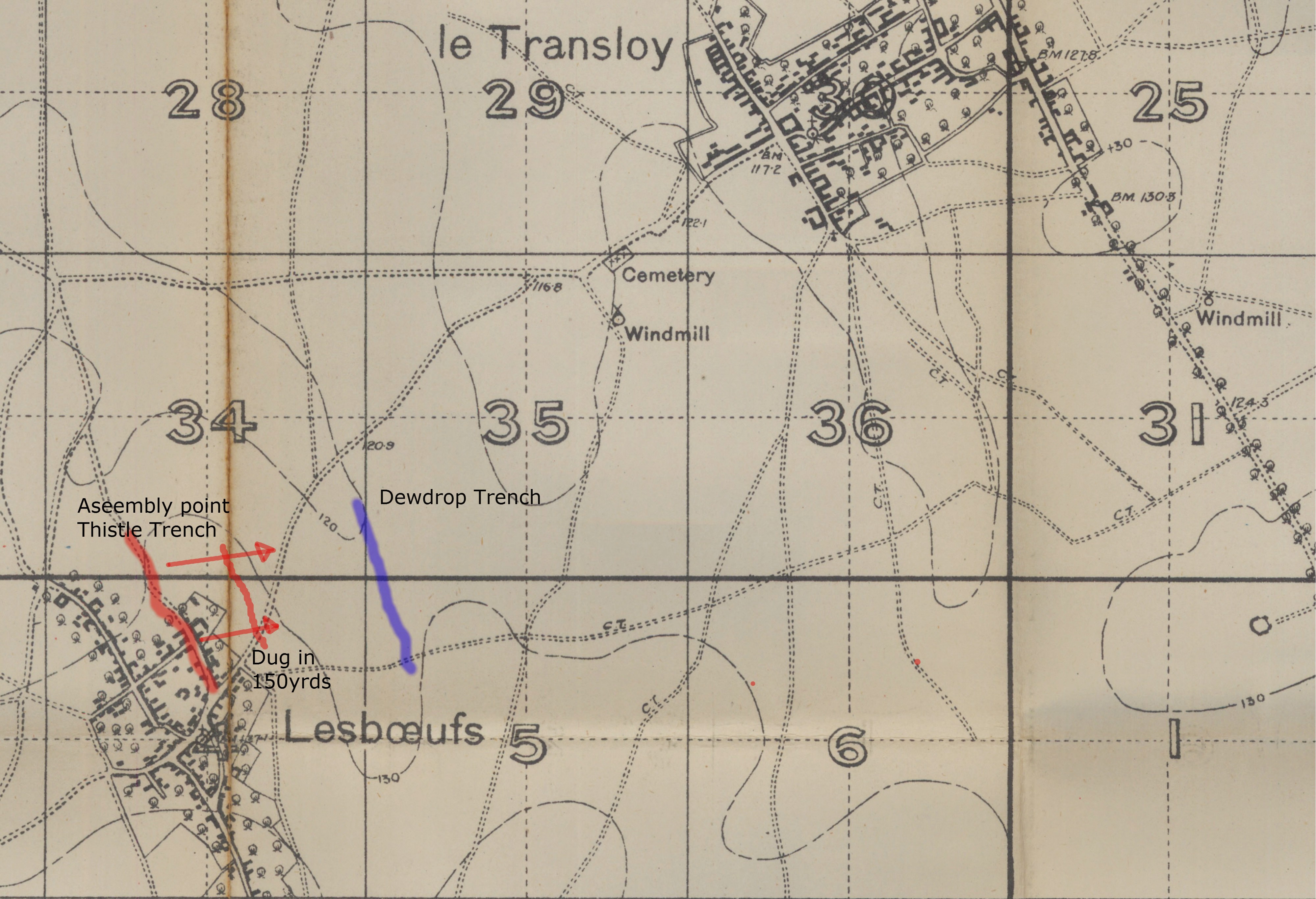 Trench mapDewdrop Trench 23rd Oct; Combles France