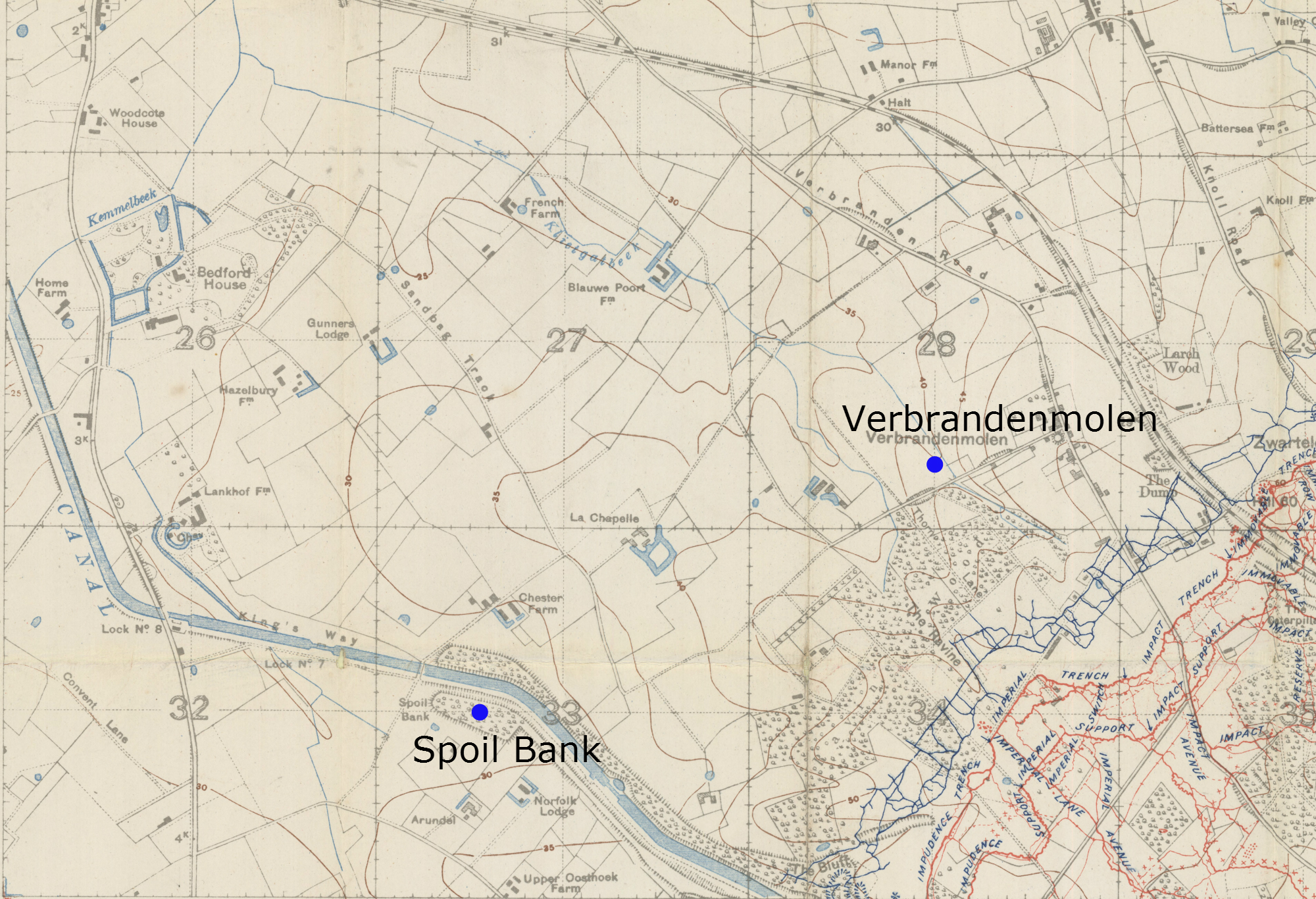 april 1917 map Spoil Bank and Verbrandenmolen